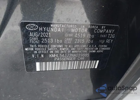 2022 Hyundai Sonata Hybrid Limited из США, поврежденный, VIN KMHL54JJ3NA039885